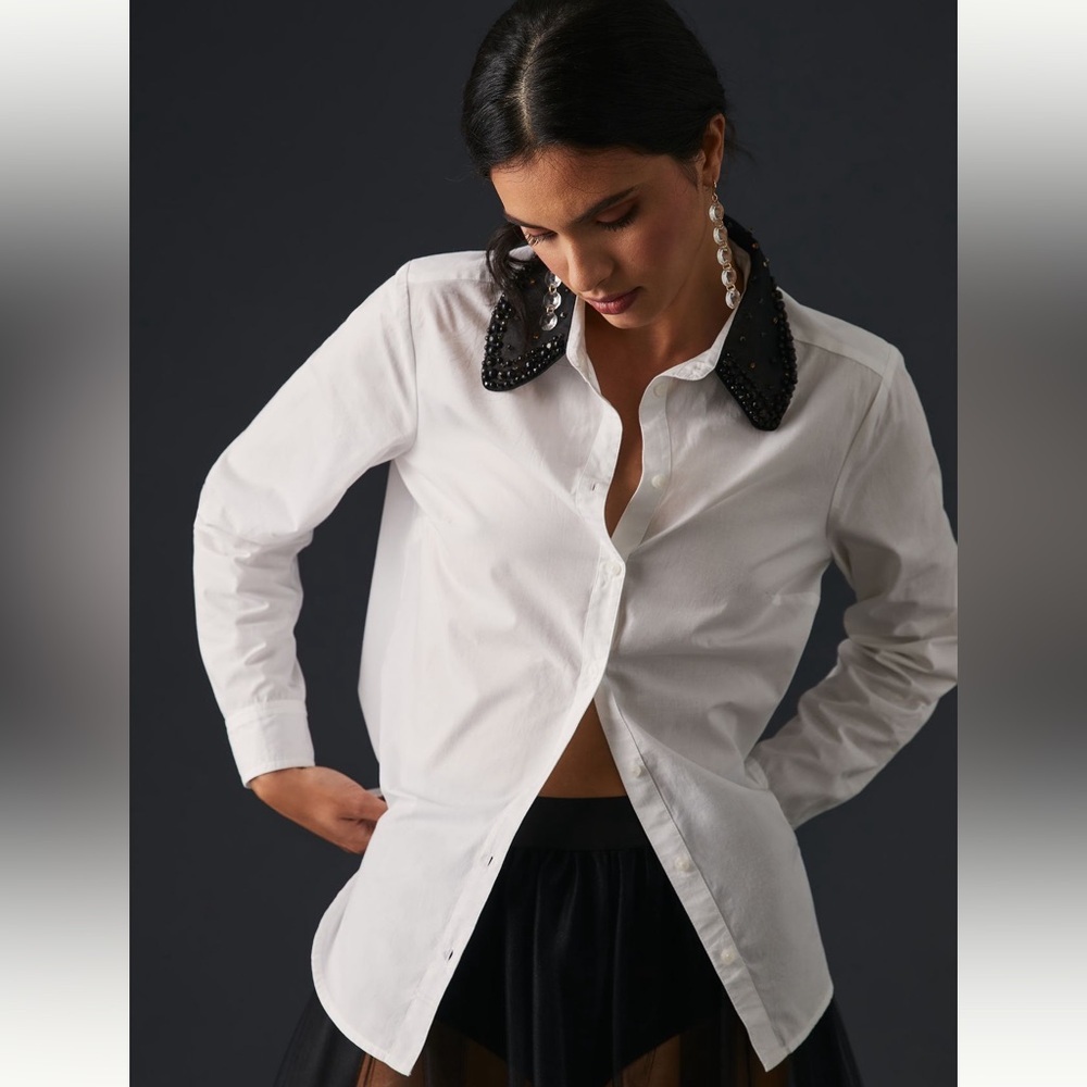 Anthropologie White 3/4 Sleeve Button Down Shirt